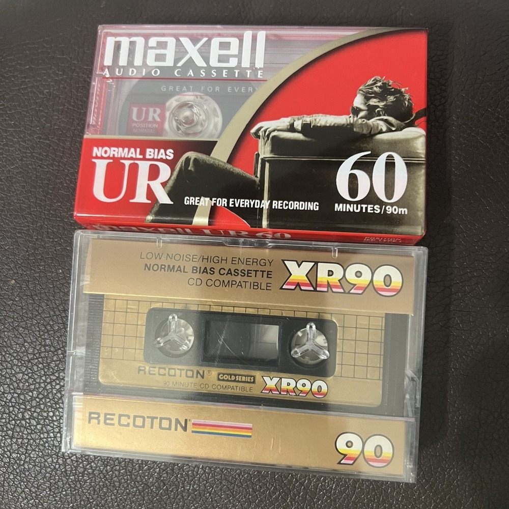 12 Sealed Blank Cassette Tapes – 5 Maxwell UR60 + 7 Recoton XR90 – NOS
